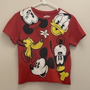 Disney Girls Mickey & Friends Red T-Shirt Youth M Minnie Pluto Goofy Donald Tee